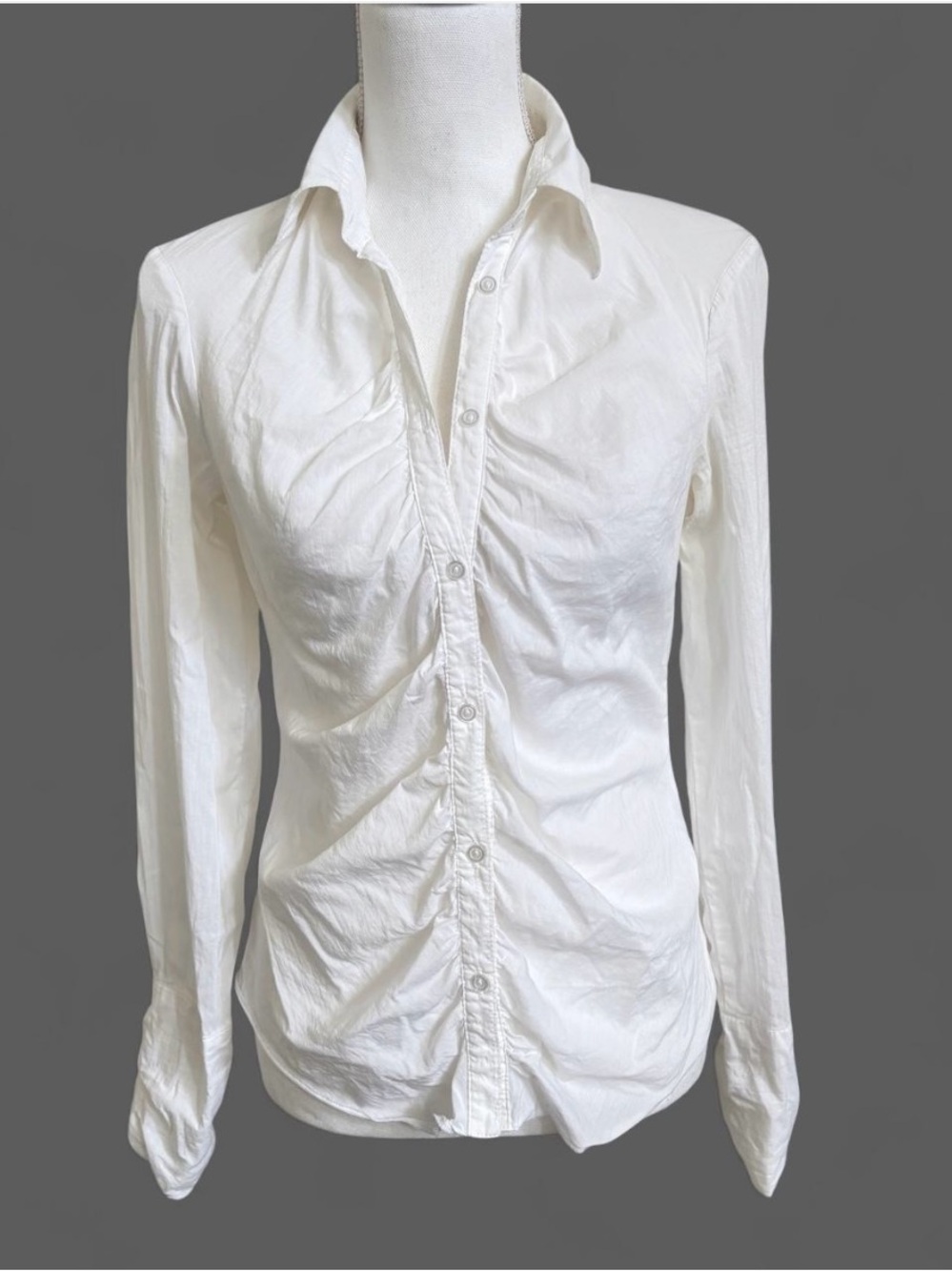 H&M White Ruched Button-Down Shirt 6